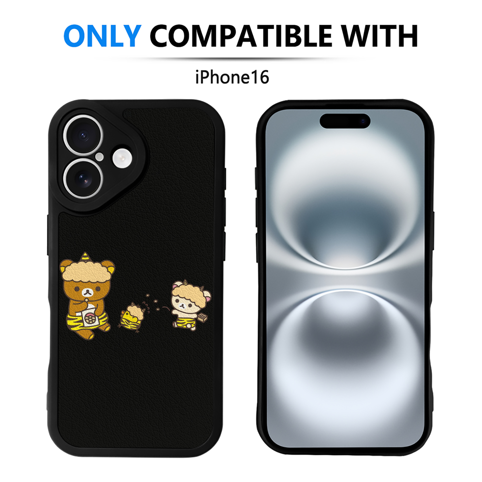 （画像用） リラックマ リラックマ キイロイトリ Rilakkuma Korilakkuma Kiiroitori 【iPhone 16シリーズ対応】シリコンスマホケース（レザー調） 材質：シリコン